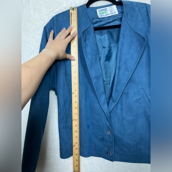 Vintage Samuel Robert by Peter Hatsi Androu Blue ultra suede blazer Size 6 - Picture 5 of 9